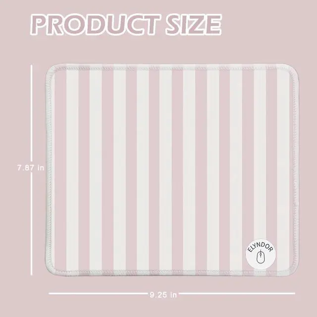 Alt view image 5 of 7 - Mouse Pad for Desk with Stitched Edge, Premium Cute Washable Mouse Pads. Computer Mousepad with Non-Slip Rubber Base, Mousepads for Laptop, 9.25x7.75x0.12 inch (Pink Stripes)