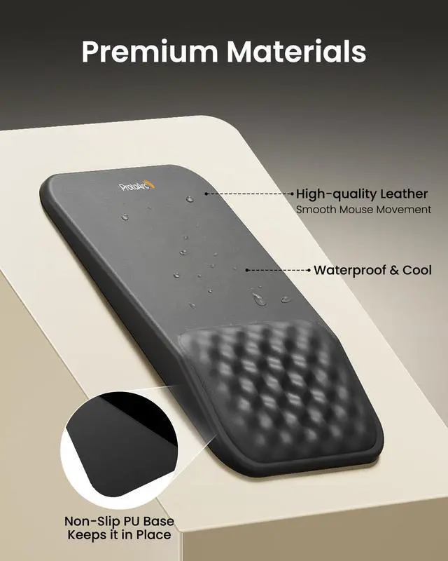 Alt view image 3 of 7 - KMP50 Ergonomic Mouse Pad with Wrist Rest, PU Leather, Black