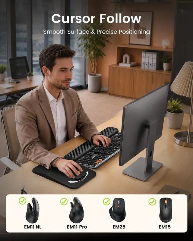 Alt view image 7 of 7 - KMP50 Ergonomic Mouse Pad with Wrist Rest, PU Leather, Black