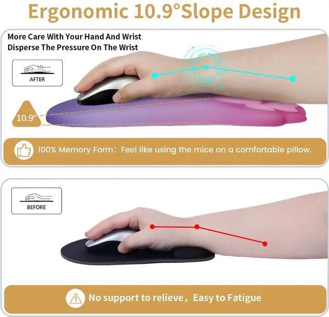 Alt view image 5 of 7 - Ergonomic Mouse Pad with Wrist Rest,Pink Mouse Pad Wrist Support
