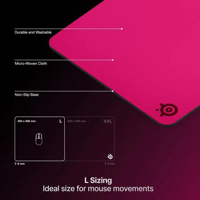 Alt view image 5 of 7 - QcK Heavy Gaming Mousepad Thicker, Non-Slip Silicone Rubber Base, Peak Tracking, Optimized for Gaming FPS, MOBAs, RTS, MMO Large Size 450 mm x 400 mm x 6 mm Magenta