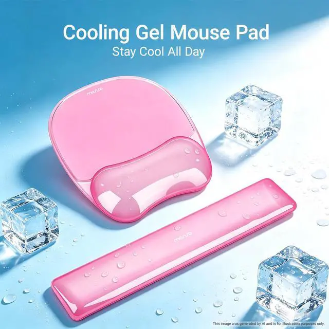 Alt view image 2 of 7 - Cooling Gel Wrist Rest Support for Mouse Pad&Keyboard Set, Pink