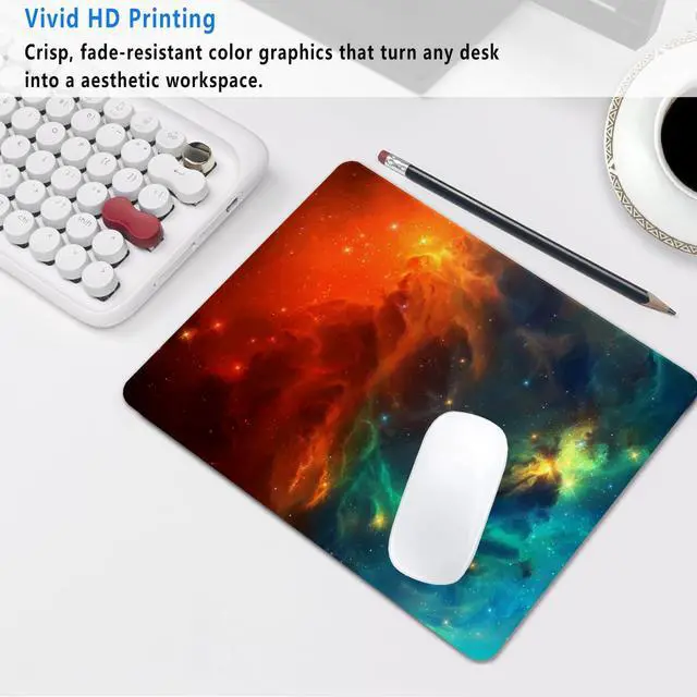 Alt view image 2 of 7 - Orange Cyan Nebula Mouse Pad, 9.5"x7.9" Galaxy Computer Mousepad