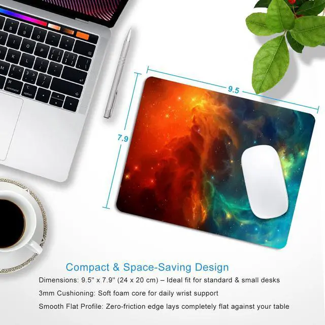Alt view image 3 of 7 - Orange Cyan Nebula Mouse Pad, 9.5"x7.9" Galaxy Computer Mousepad