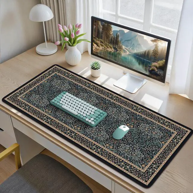 Alt view image 2 of 7 - Desk Cover Mat, Office Mouse Pad,35.4x15.7in,Retro Black