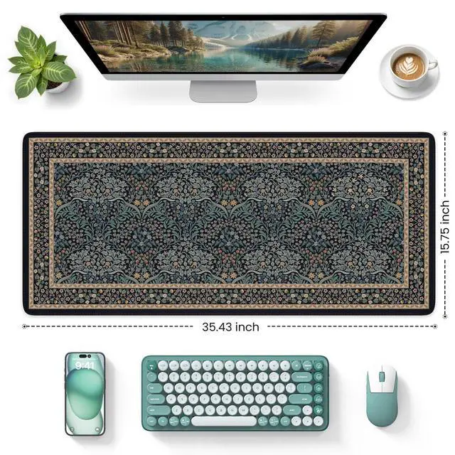 Alt view image 3 of 7 - Desk Cover Mat, Office Mouse Pad,35.4x15.7in,Retro Black