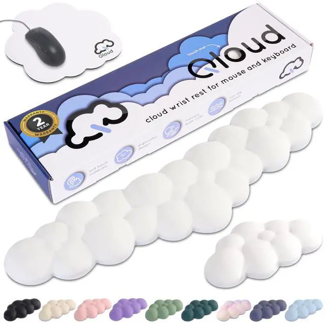 Main image of Cloud Keyboard Wrist Rest Create-ables Qloud Cloud Wrist Rest for Computer Keyboard and Mouse, Ergonomic Memory Foam Wrist Pad with Non-Slip Base, Includes Cloud Mouse Pad White