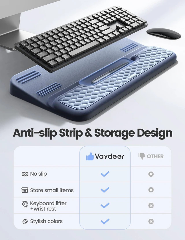 Alt view image 3 of 7 - Wrist Rest with Keyboard Stand, Computer Wrist Support Pad, Ergonomic Keyboard Riser Holder Lift Tray with Wrist Pad, Soft Memory Foam Desk Cushion, Palm Hand Typing for Office Home Gift-Blue