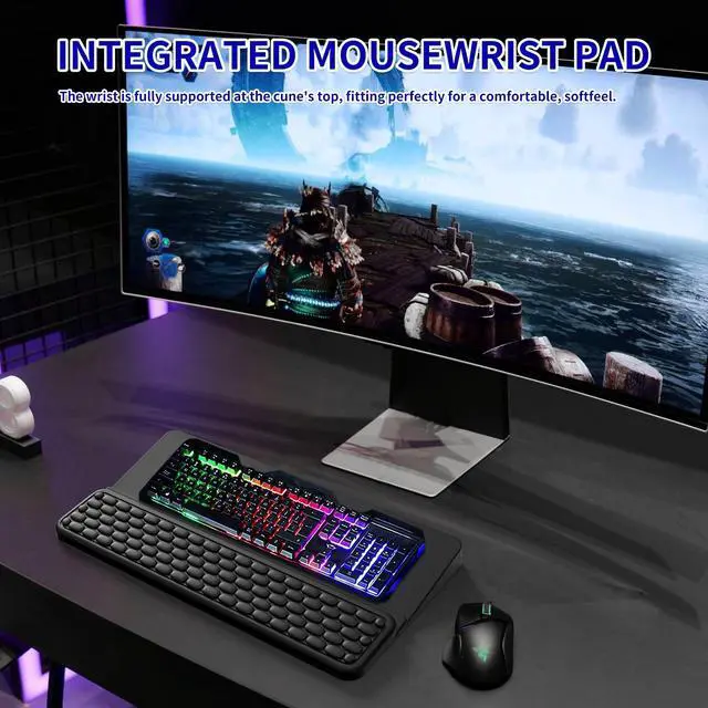 Alt view image 2 of 7 - Wrist Rest for Computer Keyboard, Keyboard Wrist Rest, Ergonomic Keyboards Holder for Easy Typing Working, Wrist Pad for Keyboards with Comfortable Wrist Rest for Keyboard Black