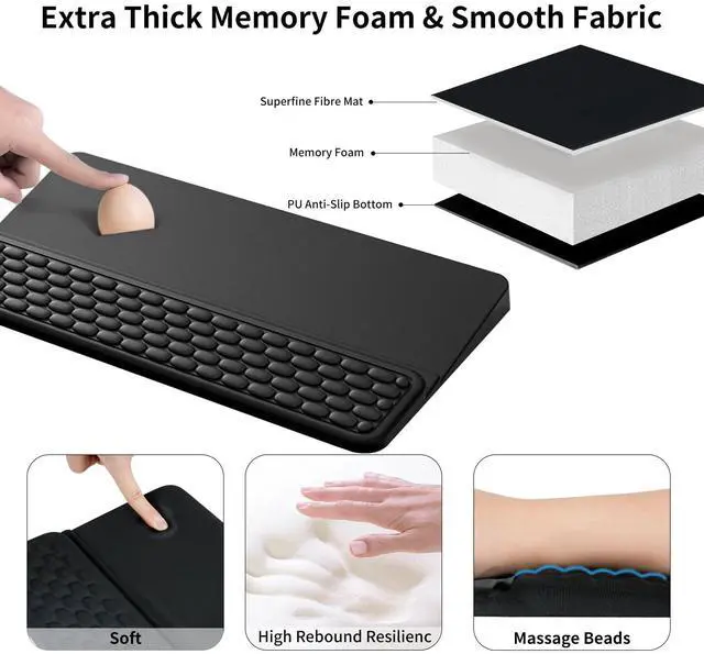 Alt view image 3 of 7 - Wrist Rest for Computer Keyboard, Keyboard Wrist Rest, Ergonomic Keyboards Holder for Easy Typing Working, Wrist Pad for Keyboards with Comfortable Wrist Rest for Keyboard Black