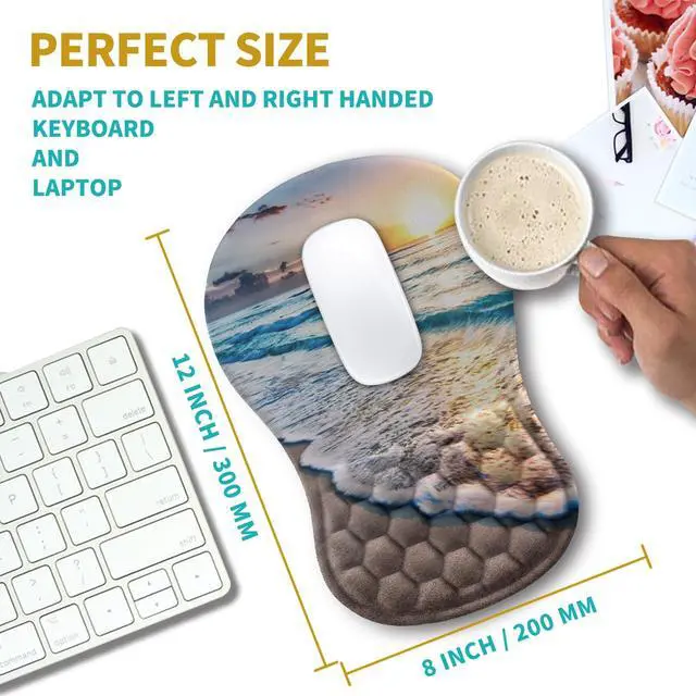 Alt view image 3 of 6 - Ergonomic Mouse Pad Wrist Support, Wrist Rest Mousepad for Carpal Tunnel Pain Relief with Integrated Memory Foam Slope Massage Bulge (11.8x7.9 inch,Beach Sunset