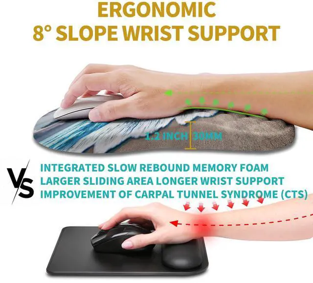 Alt view image 4 of 6 - Ergonomic Mouse Pad Wrist Support, Wrist Rest Mousepad for Carpal Tunnel Pain Relief with Integrated Memory Foam Slope Massage Bulge (11.8x7.9 inch,Beach Sunset