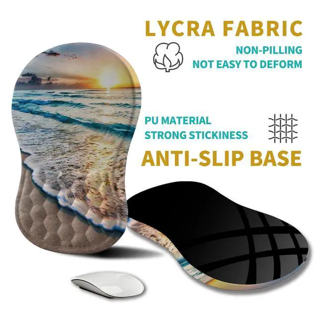 Alt view image 5 of 6 - Ergonomic Mouse Pad Wrist Support, Wrist Rest Mousepad for Carpal Tunnel Pain Relief with Integrated Memory Foam Slope Massage Bulge (11.8x7.9 inch,Beach Sunset