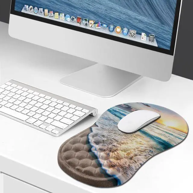 Alt view image 6 of 6 - Ergonomic Mouse Pad Wrist Support, Wrist Rest Mousepad for Carpal Tunnel Pain Relief with Integrated Memory Foam Slope Massage Bulge (11.8x7.9 inch,Beach Sunset