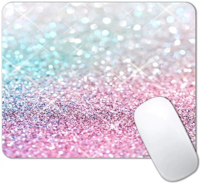 Main image of Pink Blue Sparkly Mouse Pad Cute, Rectangle Non-Slip Rubber Glitter Bling Gradient Mousepad for Kids Girls, Laptop Computer Mouse Pads, 9.5 X 7.9 Inch