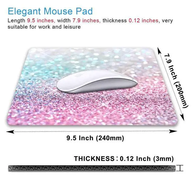 Alt view image 2 of 7 - Pink Blue Sparkly Mouse Pad Cute, Rectangle Non-Slip Rubber Glitter Bling Gradient Mousepad for Kids Girls, Laptop Computer Mouse Pads, 9.5 X 7.9 Inch