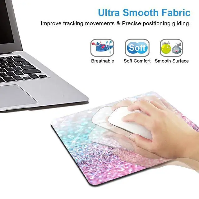Alt view image 4 of 7 - Pink Blue Sparkly Mouse Pad Cute, Rectangle Non-Slip Rubber Glitter Bling Gradient Mousepad for Kids Girls, Laptop Computer Mouse Pads, 9.5 X 7.9 Inch