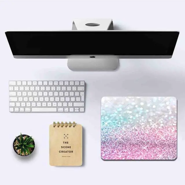 Alt view image 6 of 7 - Pink Blue Sparkly Mouse Pad Cute, Rectangle Non-Slip Rubber Glitter Bling Gradient Mousepad for Kids Girls, Laptop Computer Mouse Pads, 9.5 X 7.9 Inch