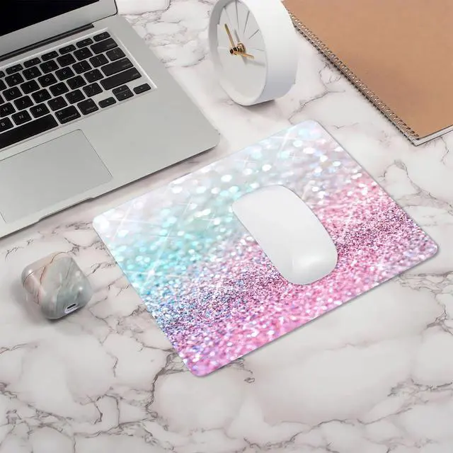Alt view image 7 of 7 - Pink Blue Sparkly Mouse Pad Cute, Rectangle Non-Slip Rubber Glitter Bling Gradient Mousepad for Kids Girls, Laptop Computer Mouse Pads, 9.5 X 7.9 Inch