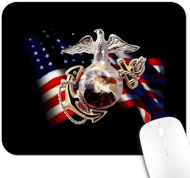 Main image of 9.5"x 7.9" Office/Gaming Mouse Pad US Marine Corps Military Design, Cool American Flag Patriotic Eagle Gold Anchor USMC Veterans Gift, Cute Anti-Slip Mat for Desk Decor