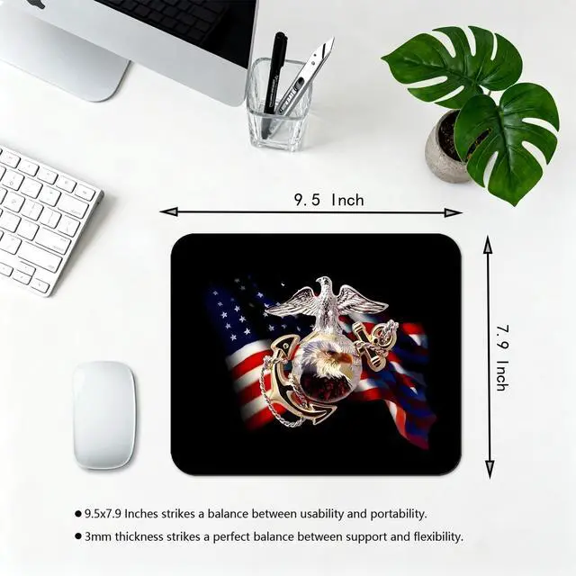 Alt view image 2 of 6 - 9.5"x 7.9" Office/Gaming Mouse Pad US Marine Corps Military Design, Cool American Flag Patriotic Eagle Gold Anchor USMC Veterans Gift, Cute Anti-Slip Mat for Desk Decor