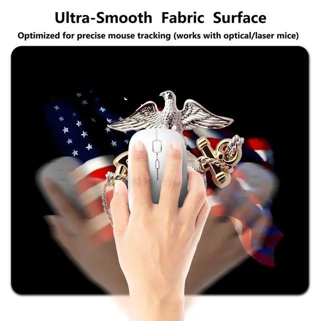 Alt view image 3 of 6 - 9.5"x 7.9" Office/Gaming Mouse Pad US Marine Corps Military Design, Cool American Flag Patriotic Eagle Gold Anchor USMC Veterans Gift, Cute Anti-Slip Mat for Desk Decor
