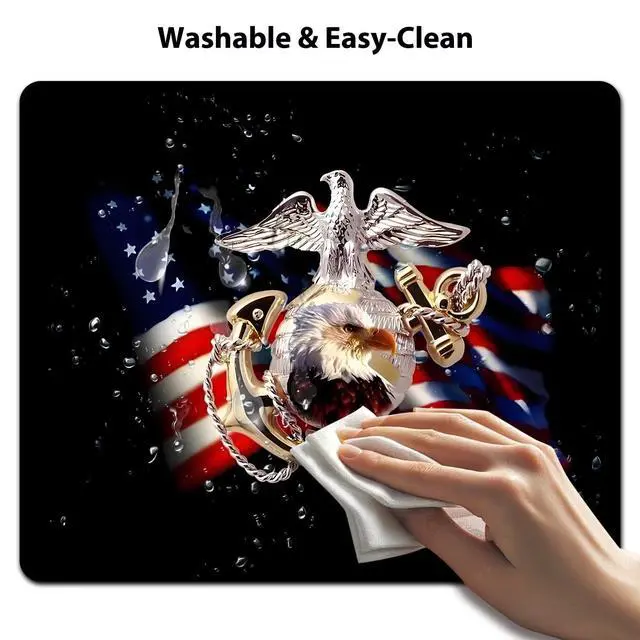 Alt view image 5 of 6 - 9.5"x 7.9" Office/Gaming Mouse Pad US Marine Corps Military Design, Cool American Flag Patriotic Eagle Gold Anchor USMC Veterans Gift, Cute Anti-Slip Mat for Desk Decor