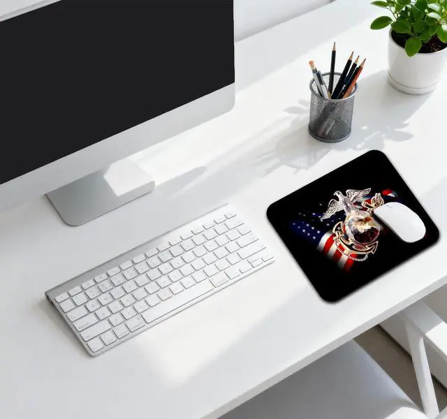 Alt view image 6 of 6 - 9.5"x 7.9" Office/Gaming Mouse Pad US Marine Corps Military Design, Cool American Flag Patriotic Eagle Gold Anchor USMC Veterans Gift, Cute Anti-Slip Mat for Desk Decor