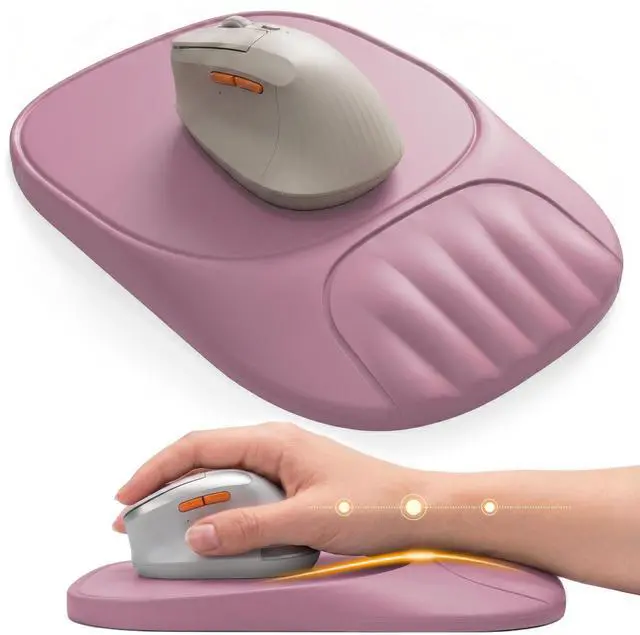 Main image of Ergonomic Mouse Pad with Wrist Rest, Sloped Memory Foam Mousepad with Wrist Support, Cooling Channels, Non-Slip Base, Smooth Lycra Surface for Office, Gaming & Home Desk (Dusty Rose)