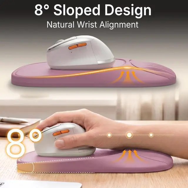 Alt view image 2 of 7 - Ergonomic Mouse Pad with Wrist Rest, Sloped Memory Foam Mousepad with Wrist Support, Cooling Channels, Non-Slip Base, Smooth Lycra Surface for Office, Gaming & Home Desk (Dusty Rose)