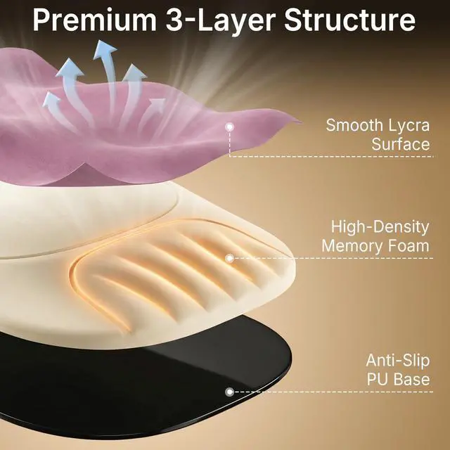 Alt view image 5 of 7 - Ergonomic Mouse Pad with Wrist Rest, Sloped Memory Foam Mousepad with Wrist Support, Cooling Channels, Non-Slip Base, Smooth Lycra Surface for Office, Gaming & Home Desk (Dusty Rose)