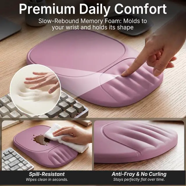 Alt view image 6 of 7 - Ergonomic Mouse Pad with Wrist Rest, Sloped Memory Foam Mousepad with Wrist Support, Cooling Channels, Non-Slip Base, Smooth Lycra Surface for Office, Gaming & Home Desk (Dusty Rose)