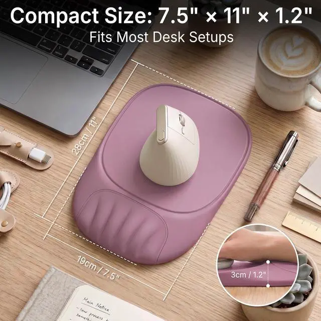 Alt view image 7 of 7 - Ergonomic Mouse Pad with Wrist Rest, Sloped Memory Foam Mousepad with Wrist Support, Cooling Channels, Non-Slip Base, Smooth Lycra Surface for Office, Gaming & Home Desk (Dusty Rose)