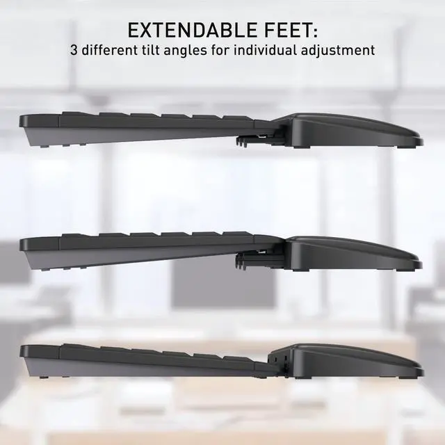 Alt view image 3 of 6 - PALMREST Ergo, Extra-Wide Ergonomic Wrist Rest, Compatible with Any Keyboard, Extendable Feet, 3 Different Tilt Angles, Comfortable, Non-Slip Bottom, Black