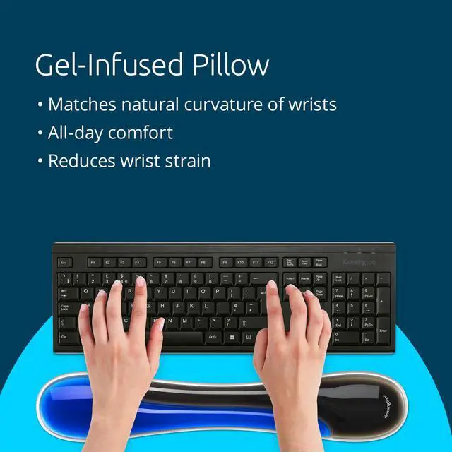 Alt view image 3 of 6 - Slim Duo Gel Wrist Rest for Low Profile Keyboard, Wrist Pad for Keyboard, Ergonomic Wrist Pad for Computer, Non-Skid Computer Pad with Wrist Support, Blue K62441WW, 19" x 3.7"x 0.7
