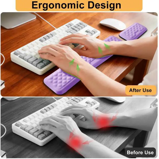 Alt view image 2 of 7 - Keyboard Wrist Rest Mouse Wrist Support, Memory Foam Wrist Rest Pad for Computer Laptop, Ergonomic Wrist Cushion Support for Typing Pain Relief, Gaming Home Office, Purple