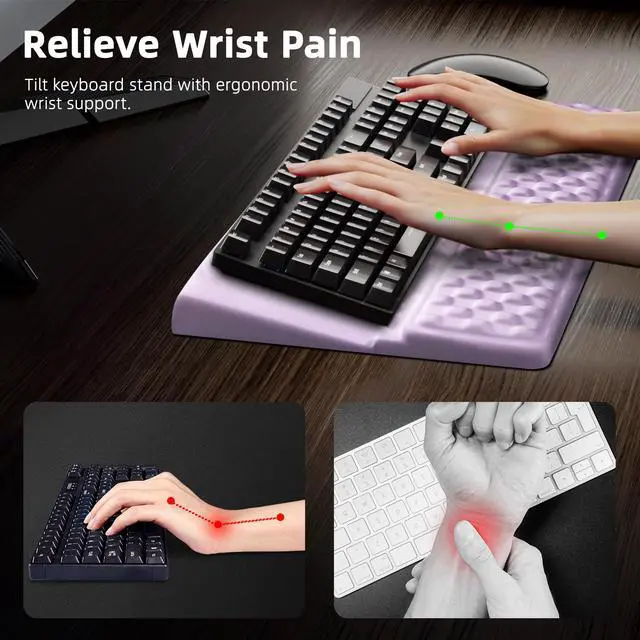 Alt view image 2 of 7 - Keyboard Wrist Rest Pad, Comfy Ergonomic Keyboard Stand Riser Holder, Computer Wrist Support Cushion forTyping, Purple