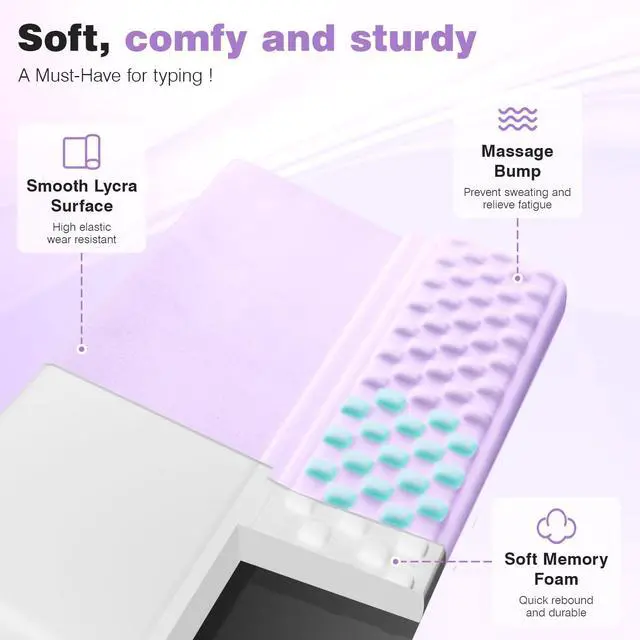 Alt view image 3 of 7 - Keyboard Wrist Rest Pad, Comfy Ergonomic Keyboard Stand Riser Holder, Computer Wrist Support Cushion forTyping, Purple