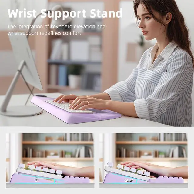 Alt view image 4 of 7 - Keyboard Wrist Rest Pad, Comfy Ergonomic Keyboard Stand Riser Holder, Computer Wrist Support Cushion forTyping, Purple