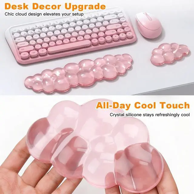 Alt view image 3 of 7 - Cloud Keyboard and Mouse Wrist Rest Set, Clear Gel Keyboard Mouse Wrist Rest Support Pad for Typing Pain Relief, Cute Aesthetic Desk Decor Accessory for Home Office Dorm(Pink)