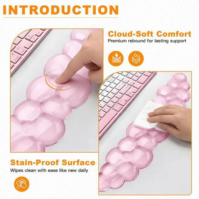 Alt view image 4 of 7 - Cloud Keyboard and Mouse Wrist Rest Set, Clear Gel Keyboard Mouse Wrist Rest Support Pad for Typing Pain Relief, Cute Aesthetic Desk Decor Accessory for Home Office Dorm(Pink)