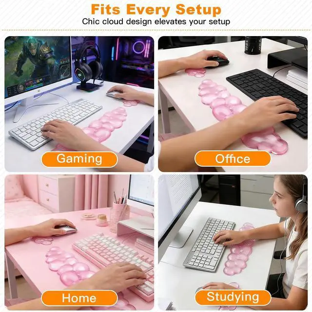 Alt view image 5 of 7 - Cloud Keyboard and Mouse Wrist Rest Set, Clear Gel Keyboard Mouse Wrist Rest Support Pad for Typing Pain Relief, Cute Aesthetic Desk Decor Accessory for Home Office Dorm(Pink)