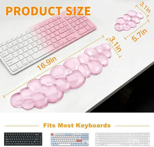 Alt view image 6 of 7 - Cloud Keyboard and Mouse Wrist Rest Set, Clear Gel Keyboard Mouse Wrist Rest Support Pad for Typing Pain Relief, Cute Aesthetic Desk Decor Accessory for Home Office Dorm(Pink)