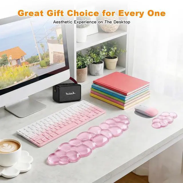 Alt view image 7 of 7 - Cloud Keyboard and Mouse Wrist Rest Set, Clear Gel Keyboard Mouse Wrist Rest Support Pad for Typing Pain Relief, Cute Aesthetic Desk Decor Accessory for Home Office Dorm(Pink)