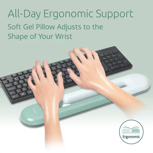 Alt view image 2 of 7 - Duo Gel Loop Wrist Rest for Keyboard, Wrist Pad for Full Size Keyboard, Ergonomic Wrist Pad, Non-Skid Computer Pad with Wrist Support, Green K62680WW, 17.7" x 3.7"x 0.9