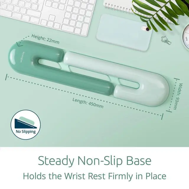 Alt view image 6 of 7 - Duo Gel Loop Wrist Rest for Keyboard, Wrist Pad for Full Size Keyboard, Ergonomic Wrist Pad, Non-Skid Computer Pad with Wrist Support, Green K62680WW, 17.7" x 3.7"x 0.9