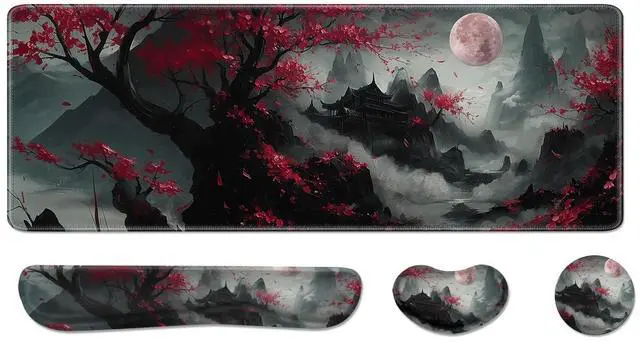 Main image of Desk Pad and Keyboard Wrist Rest,Janpense Large Mouse Pad + Keyboard Pad+Mouse Wrist Support, Non-Slip Desk Mat Protector for Office, Home 31.5×11.8 Inches Cherry Blossom