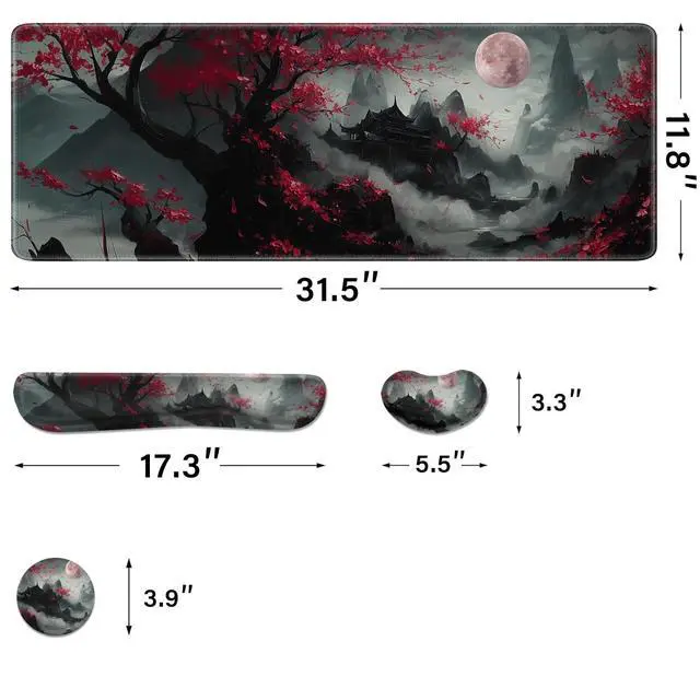 Alt view image 4 of 6 - Desk Pad and Keyboard Wrist Rest,Janpense Large Mouse Pad + Keyboard Pad+Mouse Wrist Support, Non-Slip Desk Mat Protector for Office, Home 31.5×11.8 Inches Cherry Blossom