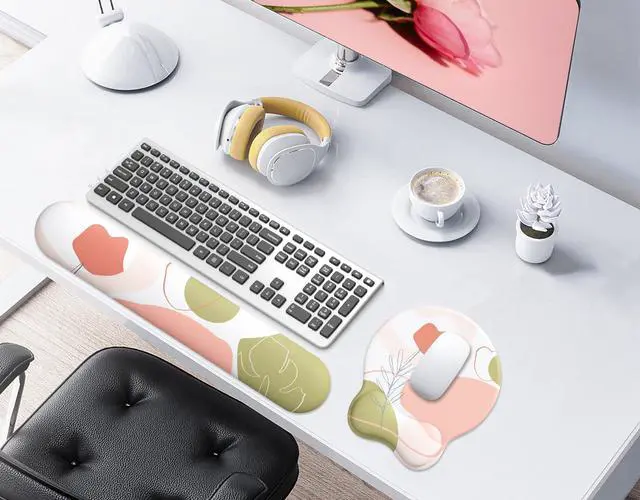 Alt view image 2 of 7 - Mouse Pad Wrist Support, Ergonomic Memory Foam Keyboard Wrist Pad & Gel Wrist Rest Set for Computer Keyboard for Easy Typing & Pain Relief for Office & Home (Rose Set)