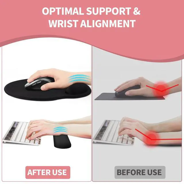 Alt view image 4 of 7 - Mouse Pad Wrist Support, Ergonomic Memory Foam Keyboard Wrist Pad & Gel Wrist Rest Set for Computer Keyboard for Easy Typing & Pain Relief for Office & Home (Rose Set)